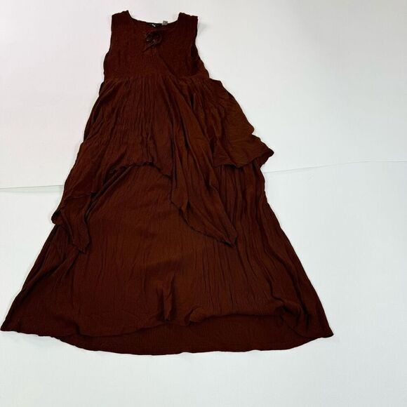 LotusTraders Dress Womens One Size Brown Sleeveless witchy smocked Midi boho - Picture 1 of 9